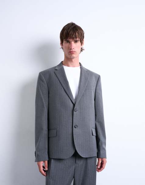 Topman – Kastiger Relaxed-Fit-Blazer in Anthrazit mit Nadelstreifen - view 1