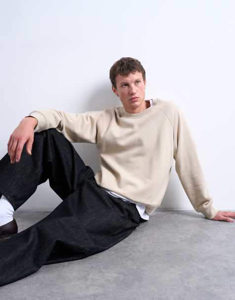 Topman – Kastiges Sweatshirt in Steinbeige mit Raglanärmeln - view 1