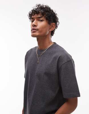Topman – Kastiges T-Shirt aus schwerem Stoff in meliertem Anthrazit - view 1