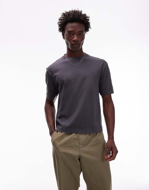 Topman – Kastiges T-Shirt in verwaschenem Anthrazit