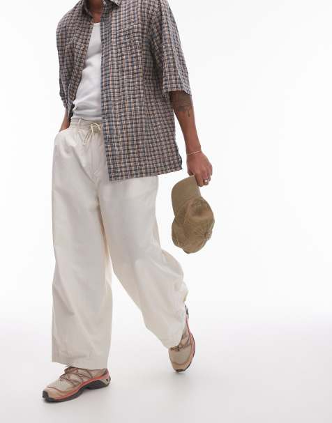 Topman - Katoenen broek met wijde pijpen in gebroken wit - view 1