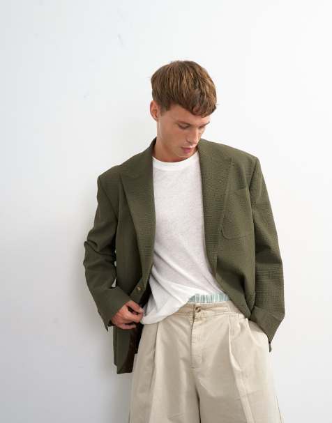 Topman - Khaki oversized blazer i seersucker - view 1