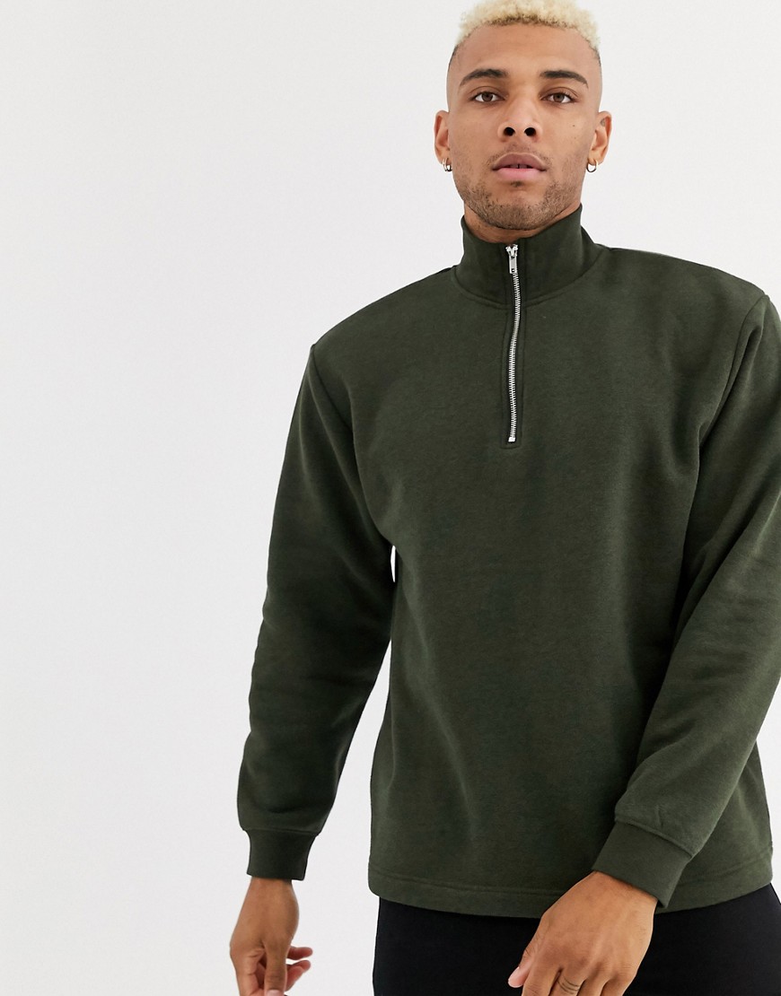 Topman – Khakifärgad tröja med halvlång dragkedja-Grön