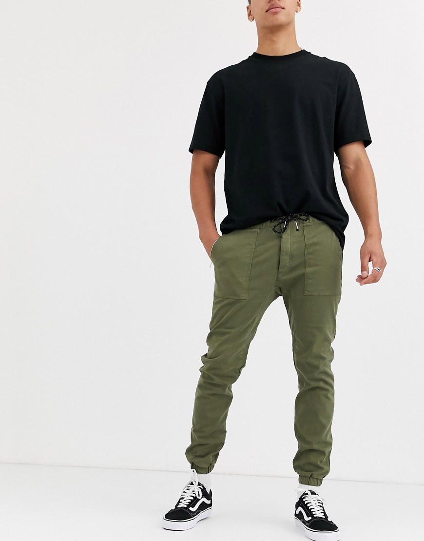 Topman – Khakifärgade mjukisbyxor med extra smal passform-Grön