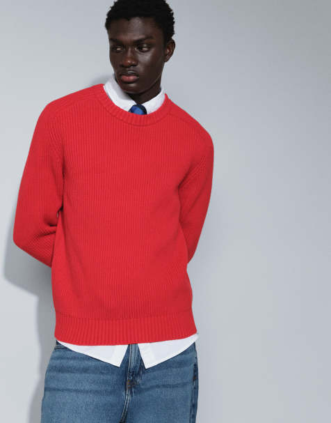 Topman klassieke fit fisherman gebreide trui in rood - view 1