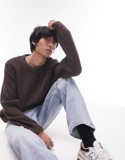 Topman – Klassischer Strickpullover in Braun mit Patentmuster