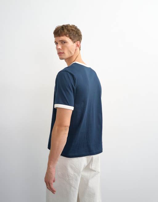 Topman klassisk cropped ringer-T-shirt i marineblå, 4 af 5