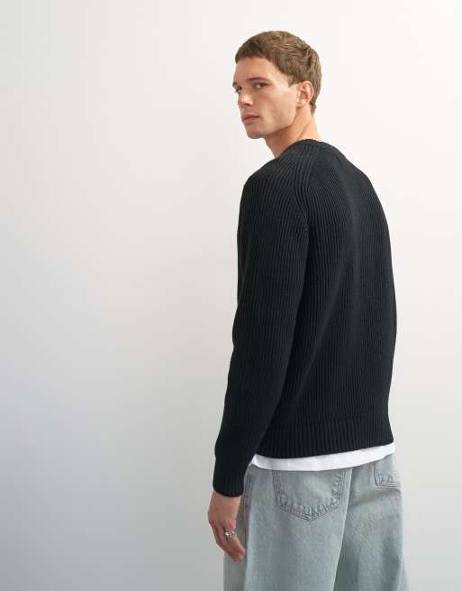 Topman klassisk fit fiskerstrikket trøje i sort, 4 af 7
