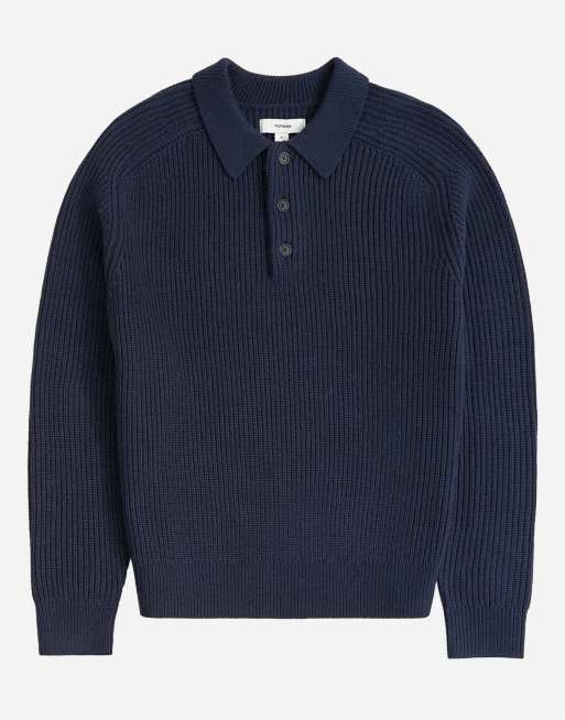 Topman klassisk fit strikket poloskjorte i navy, 6 af 7