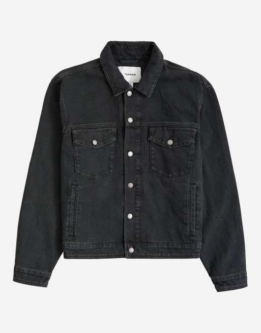 Topman klasyczna kurtka jeansowa western w spranym czarnym, 6 z 7