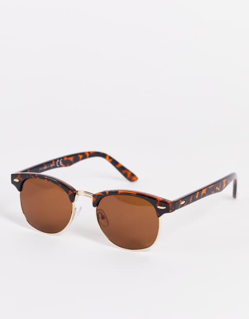 Topman – Klasyczne, kwadratowe okulary przeciwsłoneczne w brązowych oprawkach 