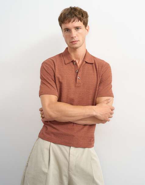 Topman klasyczny krój teksturowane polo w spalonym pomarańczowym - view 1