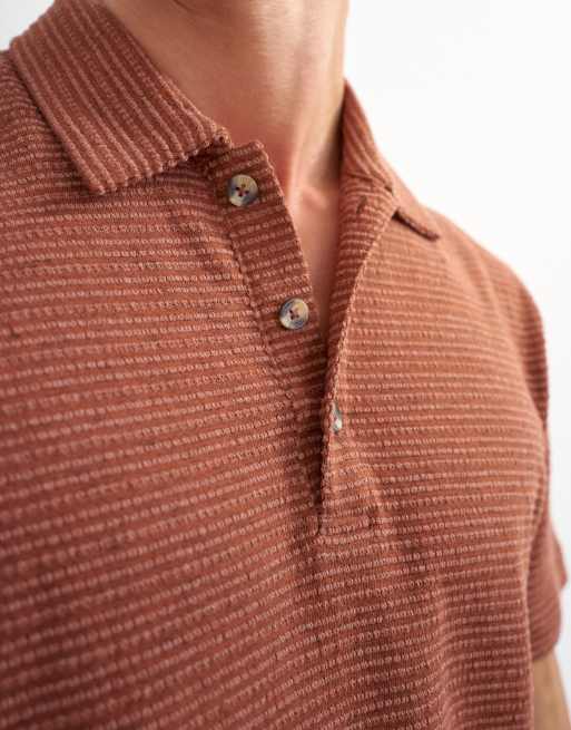 Topman klasyczny krój teksturowane polo w spalonym pomarańczowym, 3 z 5