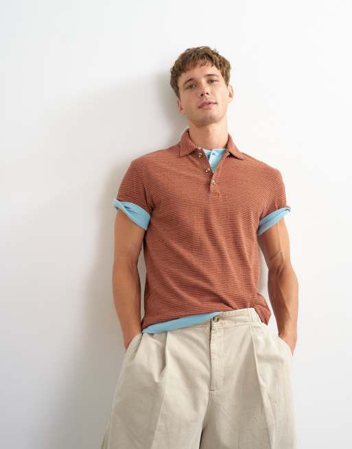 Topman klasyczny krój teksturowane polo w spalonym pomarańczowym, 5 z 5