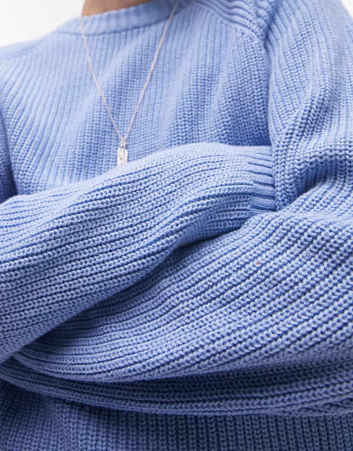 Topman – Klasyczny niebieski sweter z dzianiny o splocie angielskim, 3 z 4