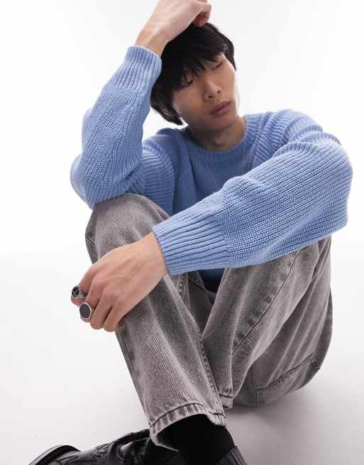 Topman – Klasyczny niebieski sweter z dzianiny o splocie angielskim, 4 z 4
