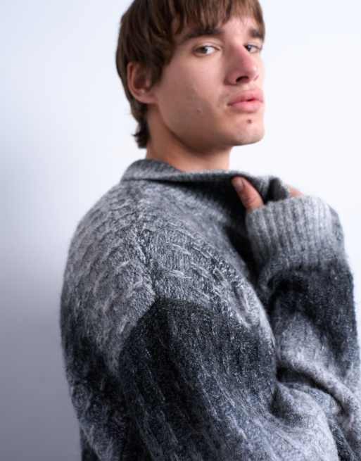 Topman knit blend zip up cardigan in gray