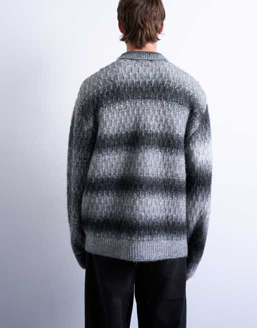 Topman knit blend zip up cardigan in gray, 4 of 5