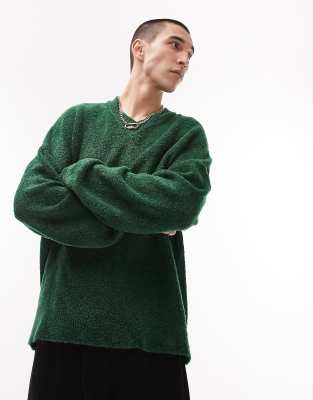 Topman knit boucle V-neck sweater in green