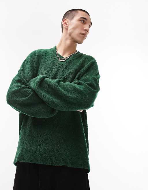 Topman knit boucle V-neck sweater in green | ASOS