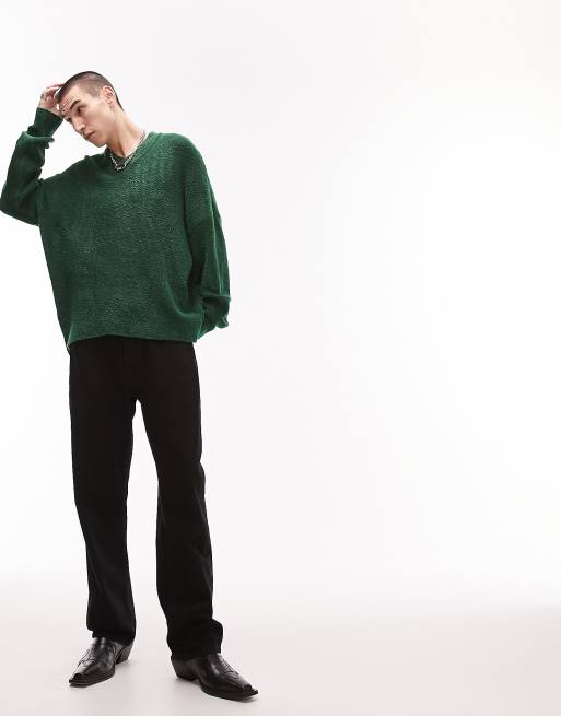 Topman knit boucle V-neck sweater in green