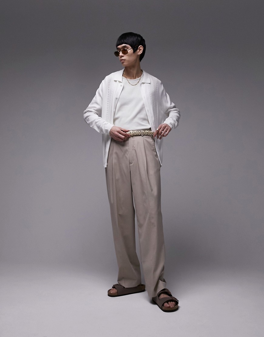 Topman Knit Button Through Shirt With Pointelle In White
