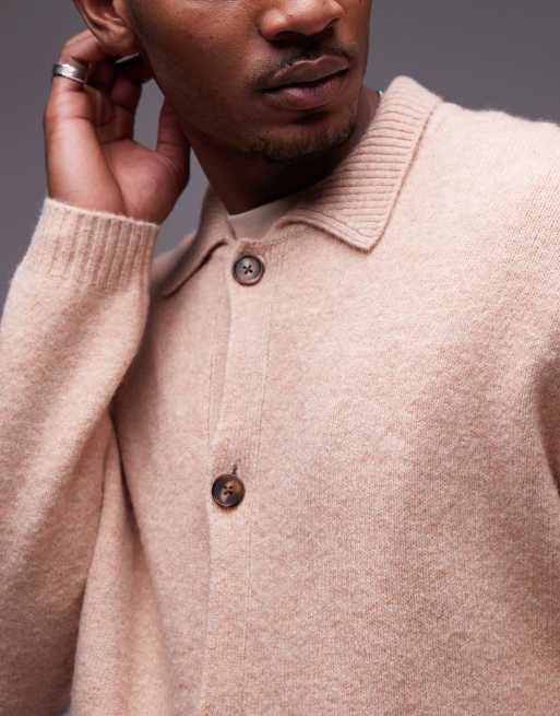 Topman knit button up cardigan in ecru