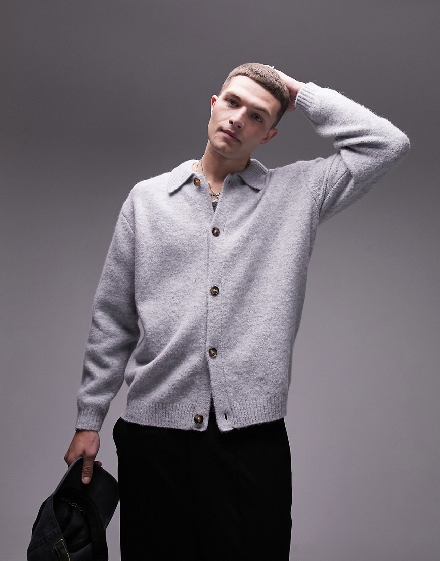 Shop Topman Knit Button Up Cardigan In Gray
