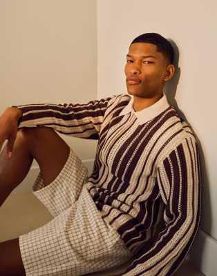 Topman Knit Long Sleeve Polo In Multi