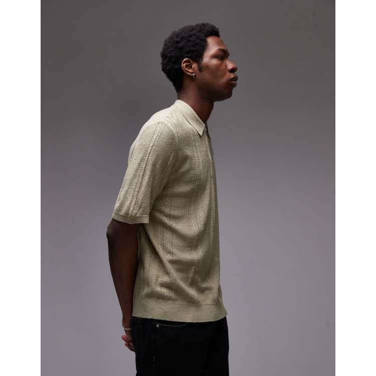 Topman knit short sleeve quarter zip textured polo shirt in