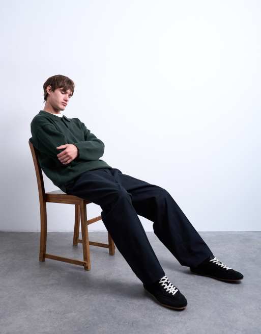 Topman knit smart polo sweater in dark green, 2 of 5