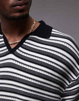 Topman Knit Striped Polo In Multi