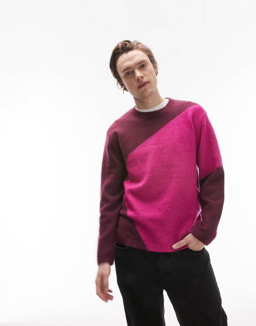 Topman knit sweater with abstract placement in pink