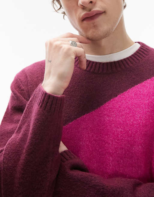 Topman knit sweater with abstract placement in pink