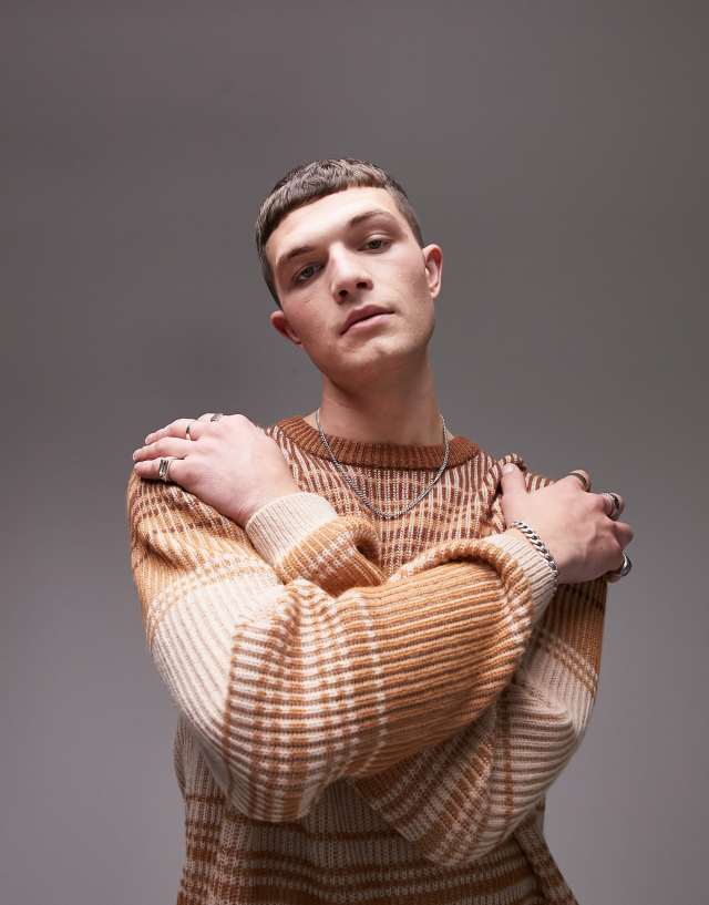 Topman knit sweater with ombre stripe in brown