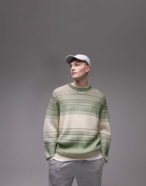 Topman knit sweater with ombre stripe in khaki
