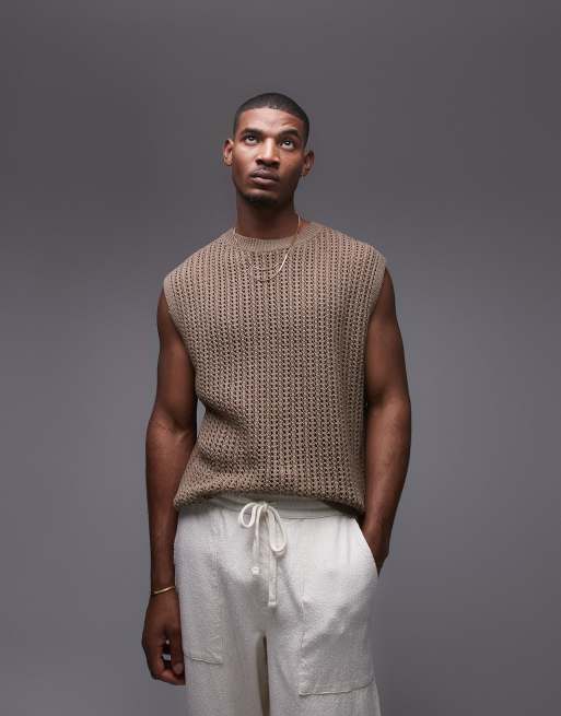 Topman knit tank in khaki