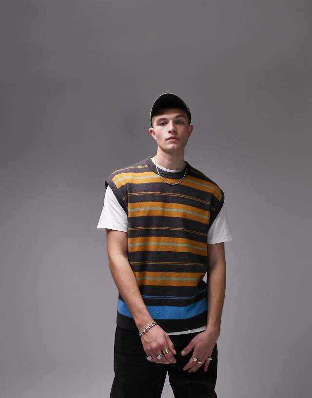 Topman knit tank with stripes in multi