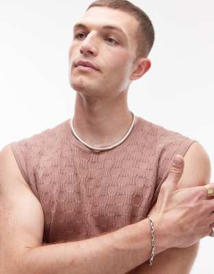 Topman knitted basket weave singlet in stone - view 1