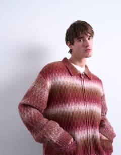 Knitted blend zip through cardigan in brown