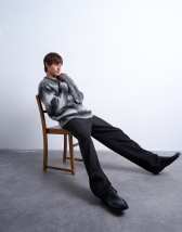 Topman knitted blend zip through cardigan in grey