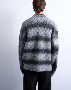 Model wearing Knitted blend zip through cardigan in grey