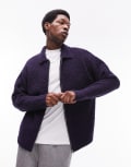 [Topman] Topman knitted boucle zip through cardigan with alpaca in navy XL NAVY