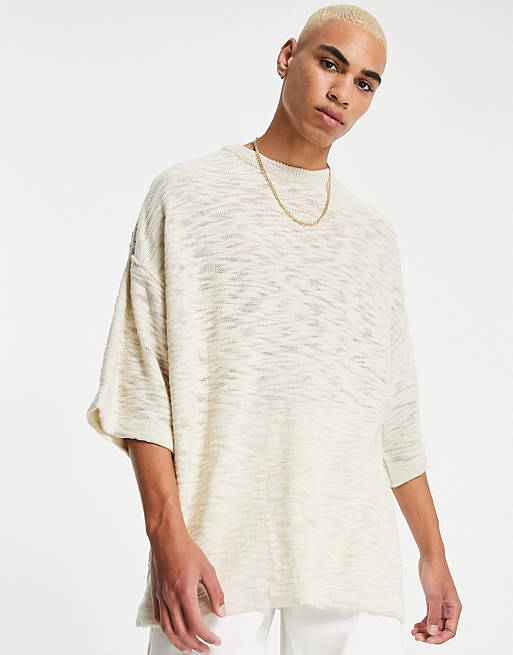 T-Shirts & Vests Topman knitted boxy fit t-shirt with slub in ecru 