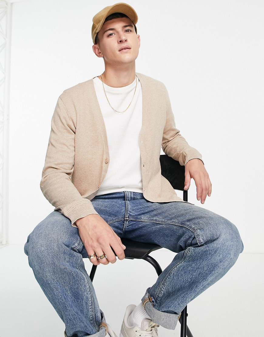 Topman knitted cardigan in stone-Neutral