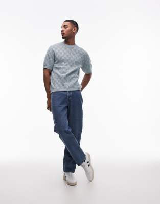 Topman Knitted Check Crochet T Shirt In Gray