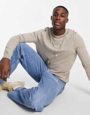 Topman knitted crew neck jumper in brown