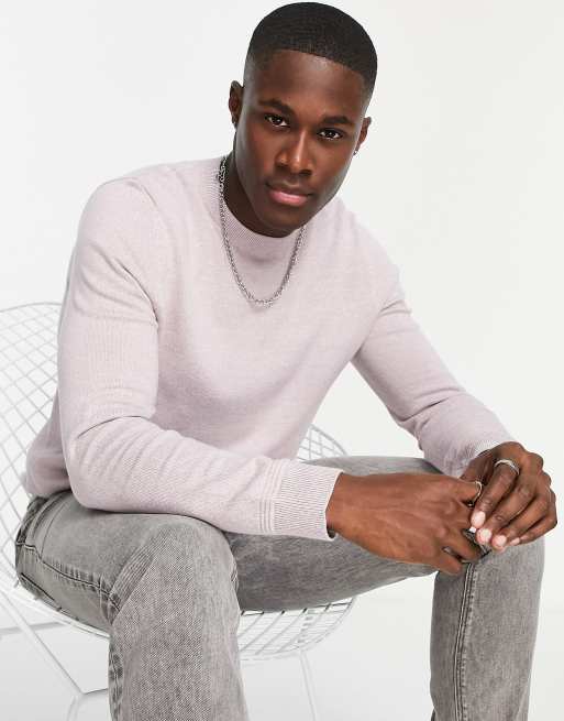 Topman knitted crew neck jumper in mauve | ASOS