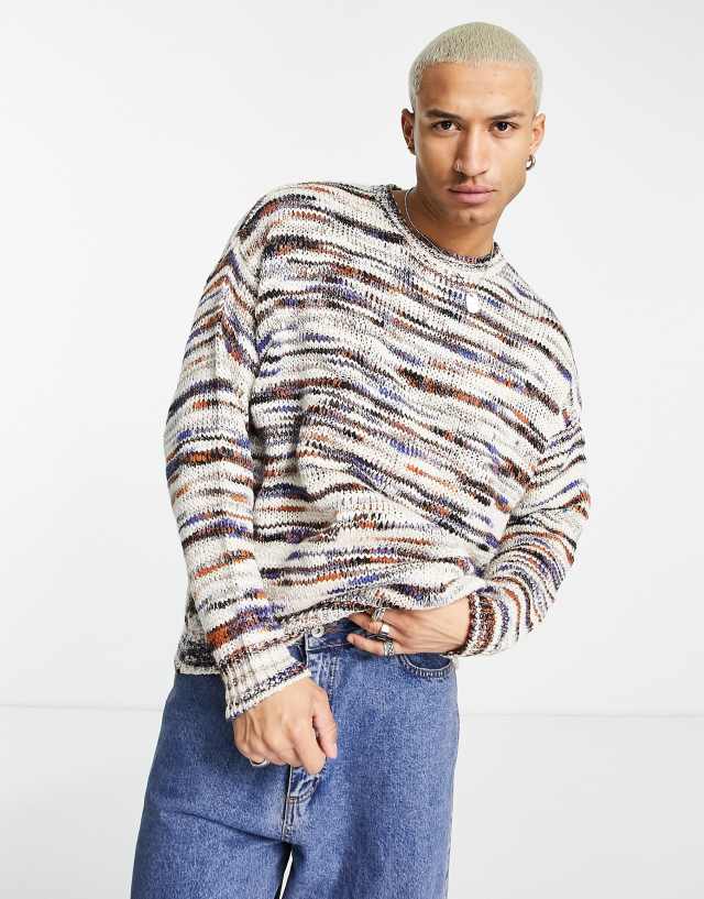 Topman knitted crew neck sweater in space tie dye in ecru