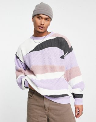Topman knitted crewneck jumper with abstract print